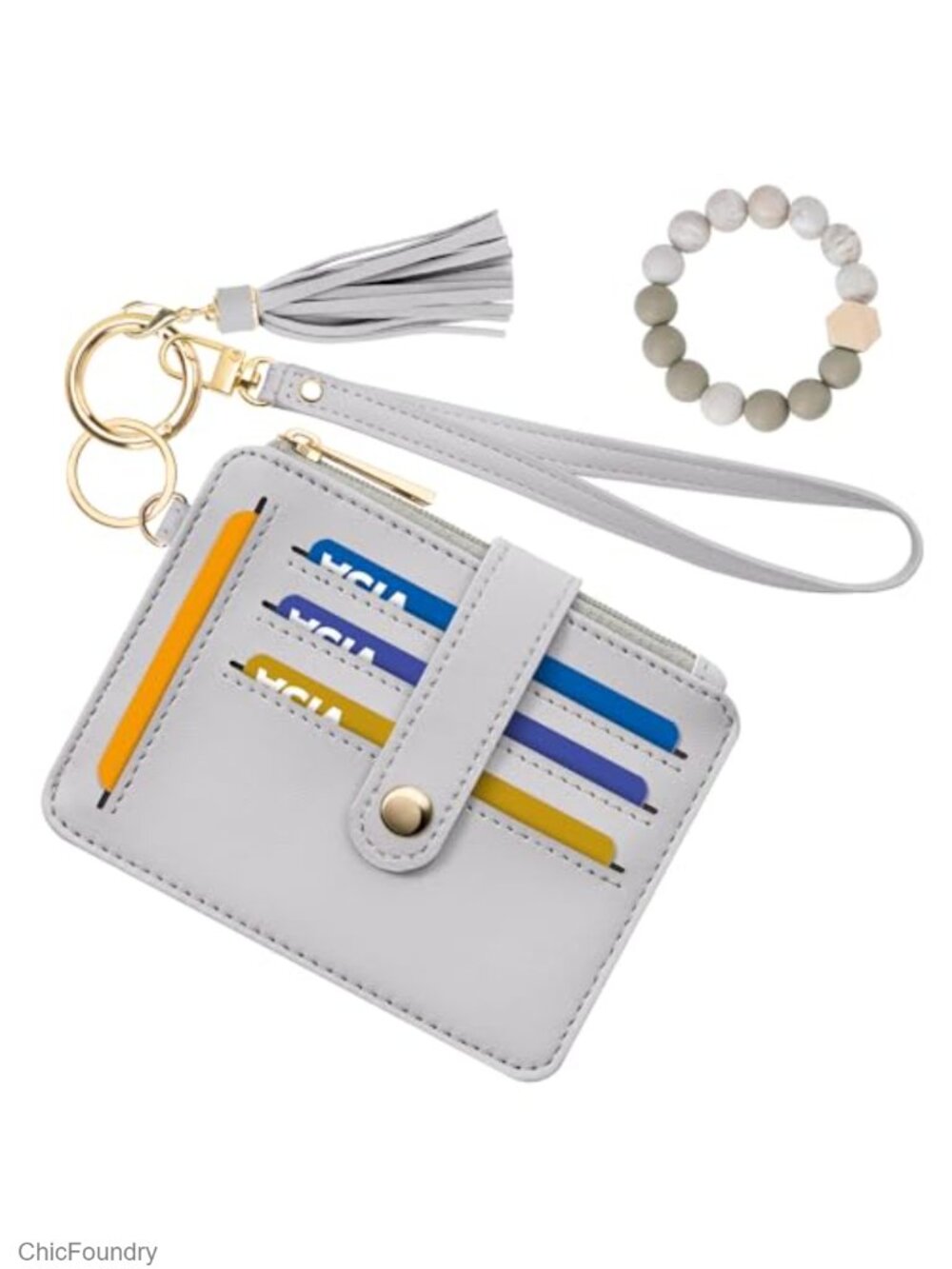 Faux Leather RFID Card Holder Keychain Wristlet